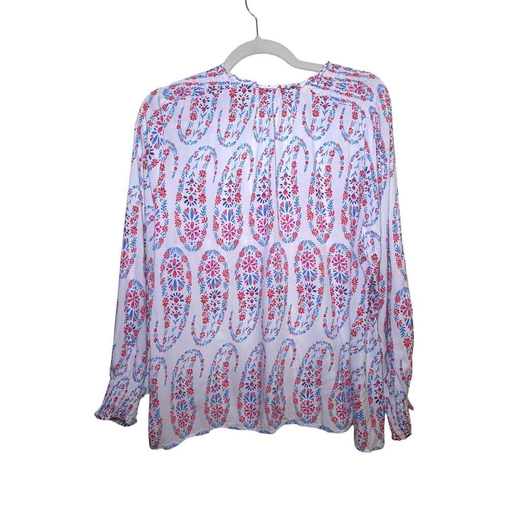 Talbots Petite White Paisley Floral Print Smocked Blouse Top XLP Scandinavian - Picture 2 of 7